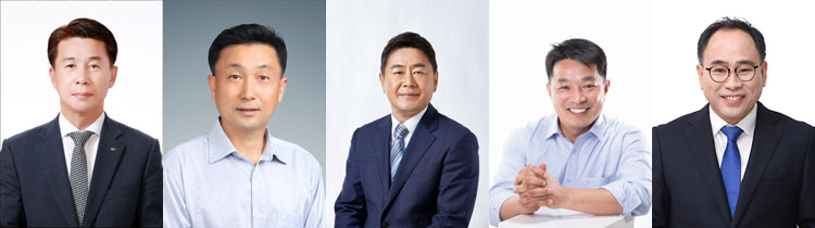 왼쪽부터 김창순, 오현승, 임정은, 박정규, 정태준 예비후보
