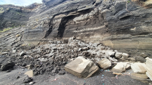 최근 붕괴가 발생한 송악산 해안절벽의 모습.