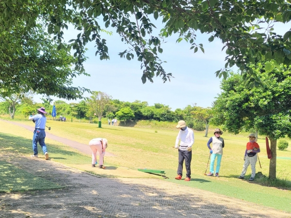 제주시 봉개동 생활체육공원 내 파크골프장에서 어르신들이 골프를 즐기는 모습.